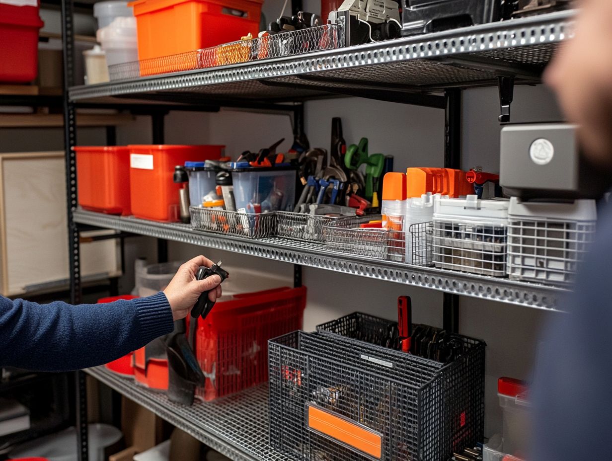 A well-organized garage with metal storage systems