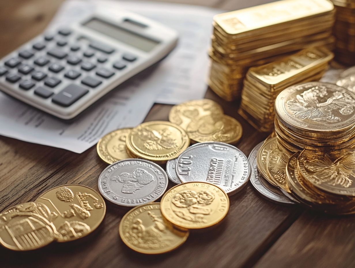 Visual overview of tax considerations for gold, silver, platinum, and palladium investments.